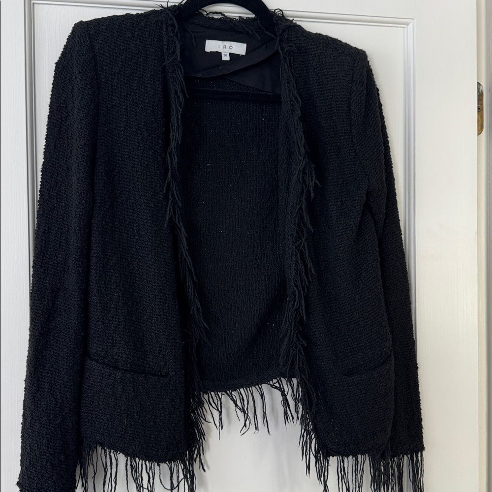 IRO Shavani Boucle Fringe Black Jacket Size 36 (US 4) - Picture 5 of 8